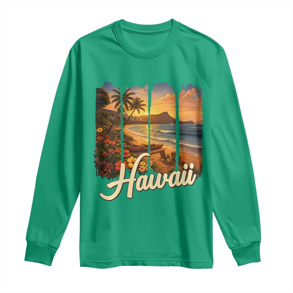 Vintage Hawaii Beach Travel Long Sleeve Shirt Sunset Ocean Landscape TS12 Irish Green Print Your Wear