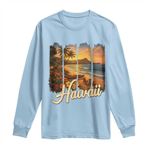 Vintage Hawaii Beach Travel Long Sleeve Shirt Sunset Ocean Landscape TS12 Light Blue Print Your Wear