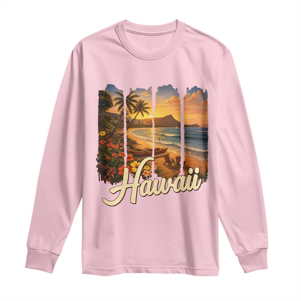 Vintage Hawaii Beach Travel Long Sleeve Shirt Sunset Ocean Landscape TS12 Light Pink Print Your Wear