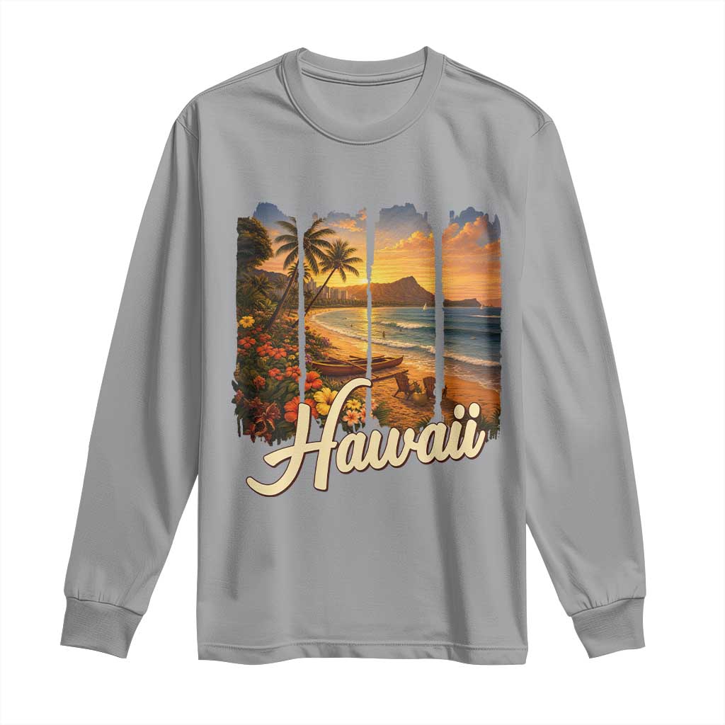 Vintage Hawaii Beach Travel Long Sleeve Shirt Sunset Ocean Landscape TS12 Sport Gray Print Your Wear