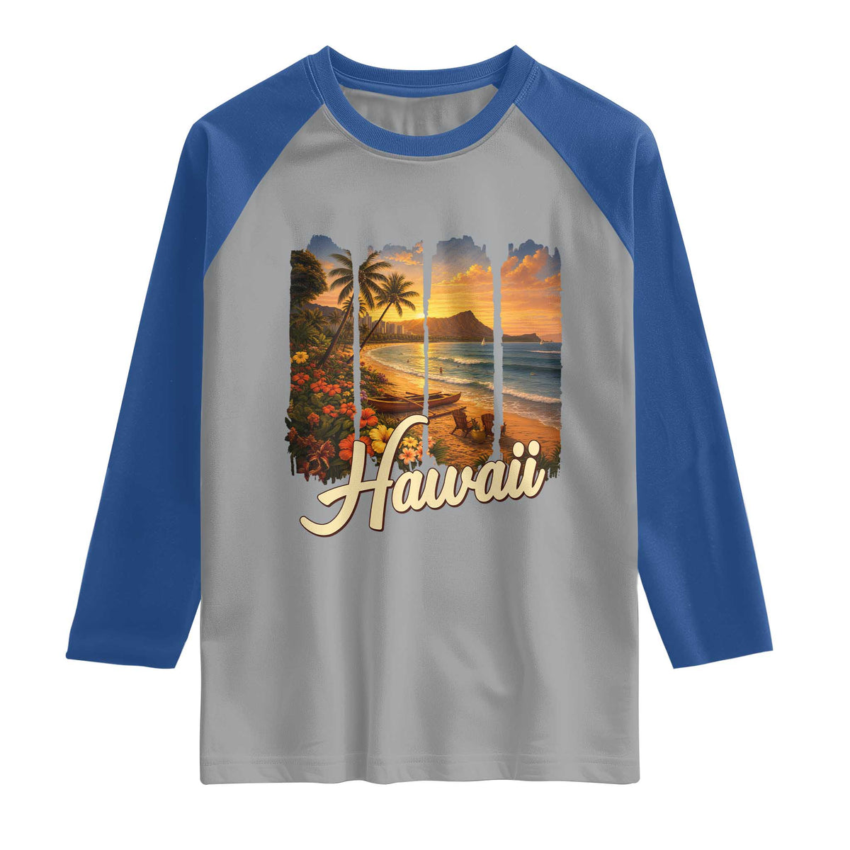 Vintage Hawaii Beach Travel Raglan Shirt Sunset Ocean Landscape TS12 Sport Gray Royal Print Your Wear