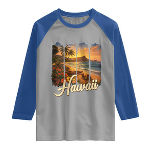 Vintage Hawaii Beach Travel Raglan Shirt Sunset Ocean Landscape TS12 Sport Gray Royal Print Your Wear