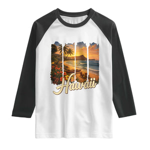 Vintage Hawaii Beach Travel Raglan Shirt Sunset Ocean Landscape TS12 White Black Print Your Wear
