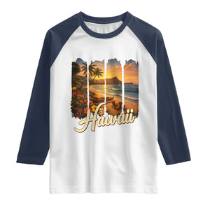 Vintage Hawaii Beach Travel Raglan Shirt Sunset Ocean Landscape TS12 White Navy Print Your Wear