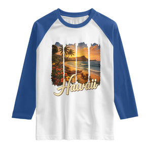 Vintage Hawaii Beach Travel Raglan Shirt Sunset Ocean Landscape TS12 White Royal Print Your Wear