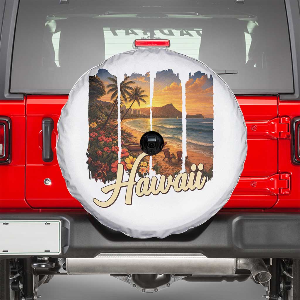 Vintage Hawaii Beach Travel Spare Tire Cover Sunset Ocean Landscape TS12 White Print Your Wear