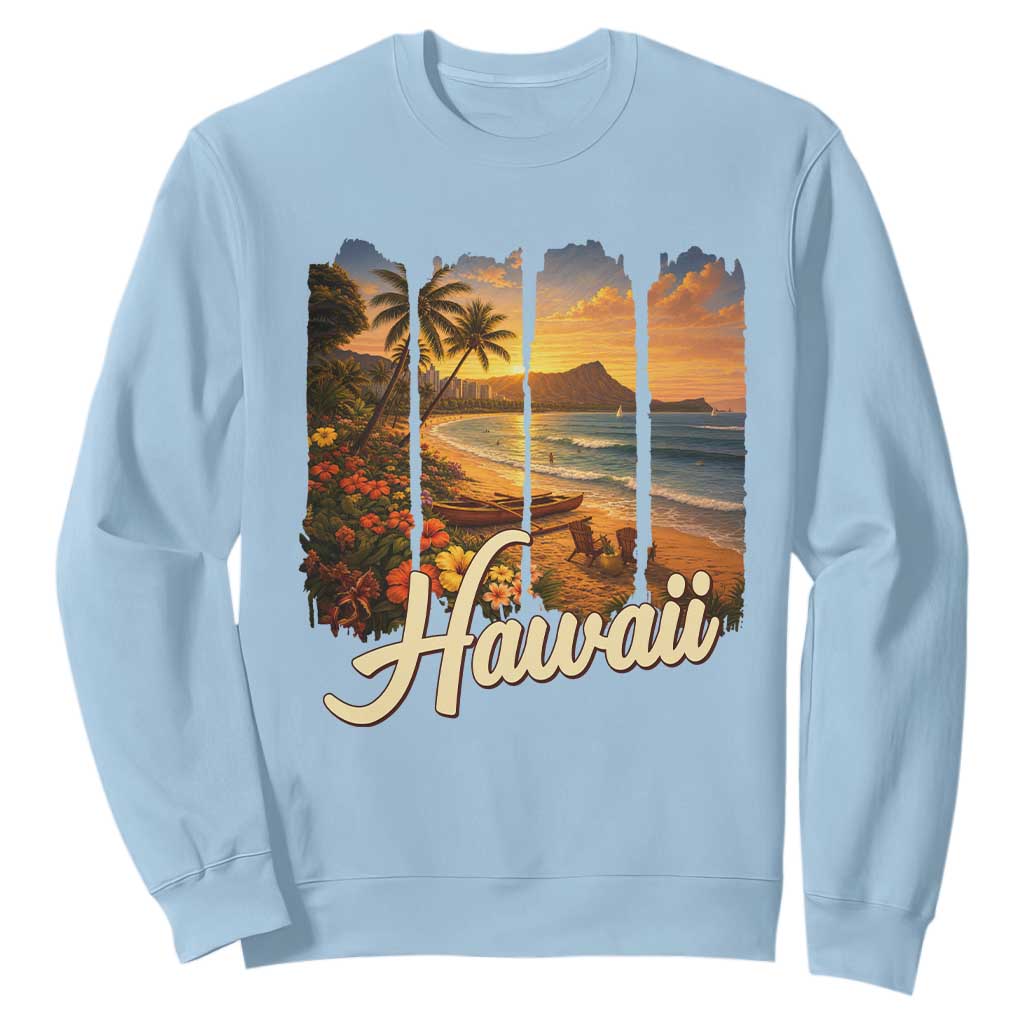 Vintage Hawaii Beach Travel Sweatshirt Sunset Ocean Landscape TS12 Light Blue Print Your Wear