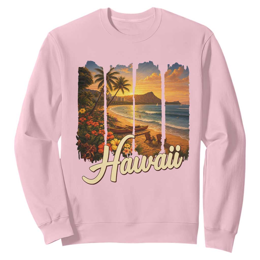 Vintage Hawaii Beach Travel Sweatshirt Sunset Ocean Landscape TS12 Light Pink Print Your Wear