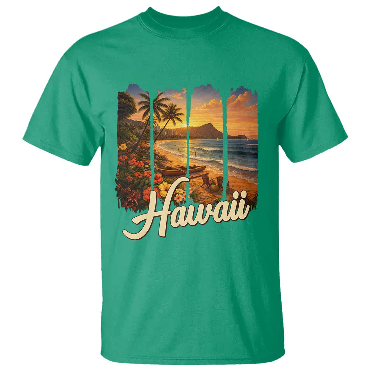 Vintage Hawaii Beach Travel T Shirt Sunset Ocean Landscape TS12 Irish Green Print Your Wear