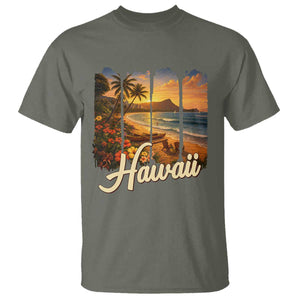 Vintage Hawaii Beach Travel T Shirt Sunset Ocean Landscape TS12 Military Green Print Your Wear