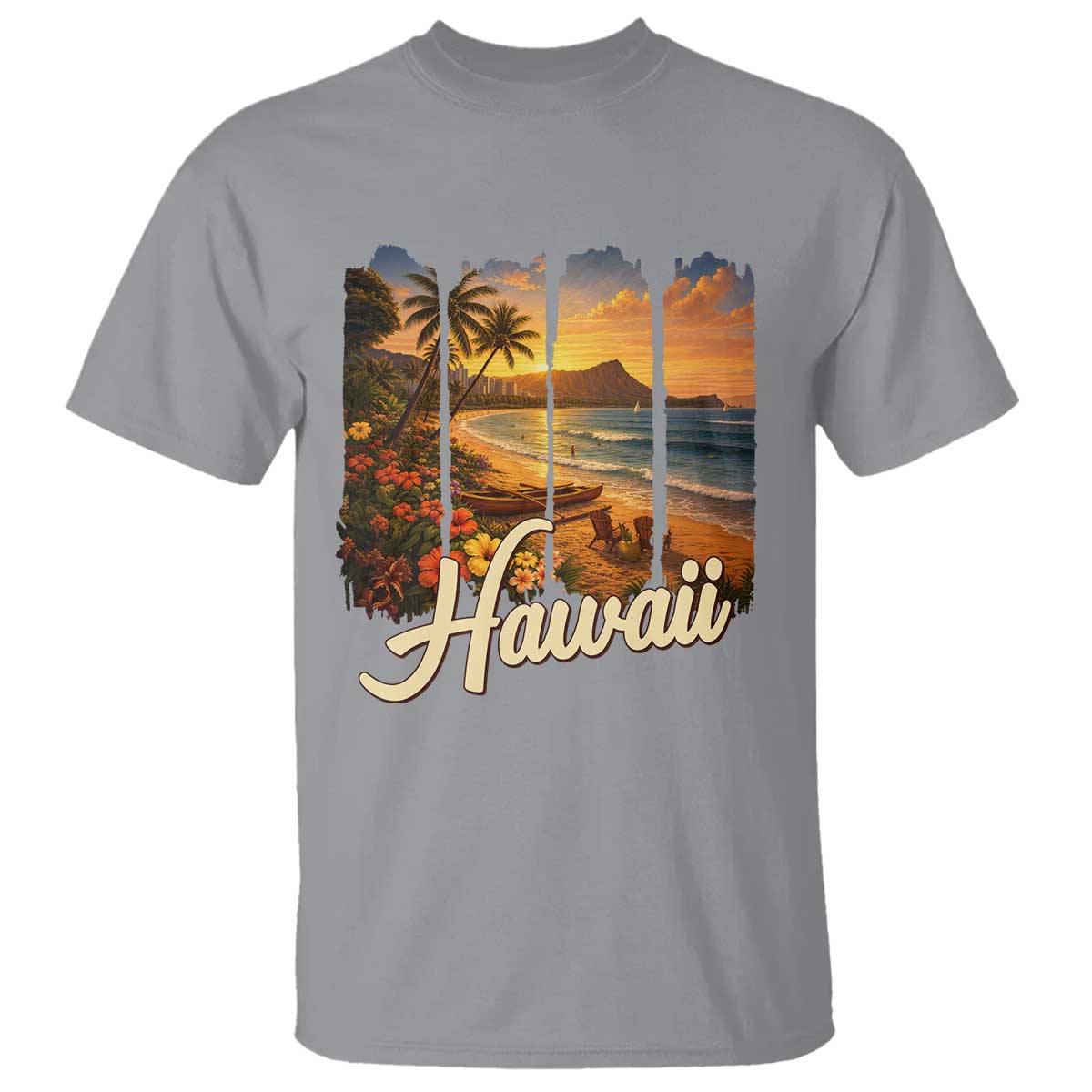 Vintage Hawaii Beach Travel T Shirt Sunset Ocean Landscape TS12 Sport Gray Print Your Wear
