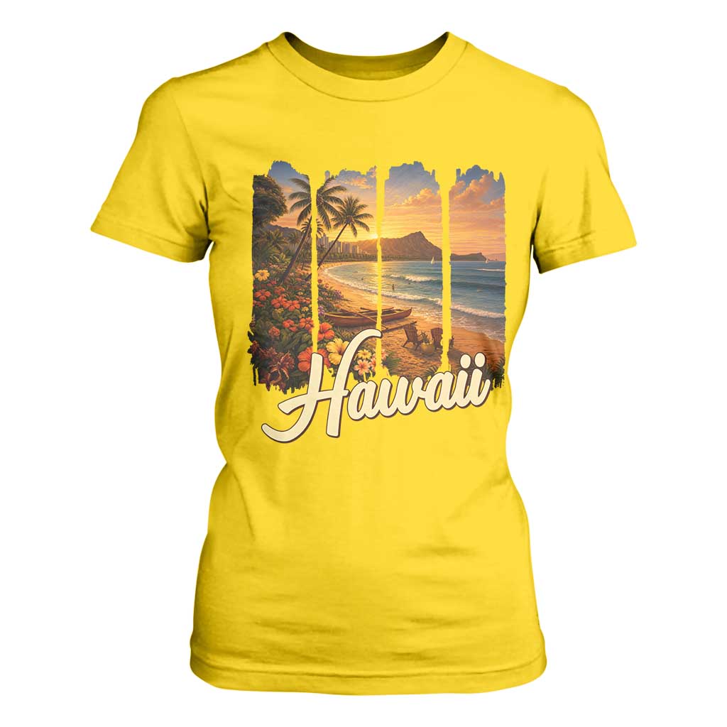 Vintage Hawaii Beach Travel T Shirt For Women Sunset Ocean Landscape TS12 Daisy Print Your Wear