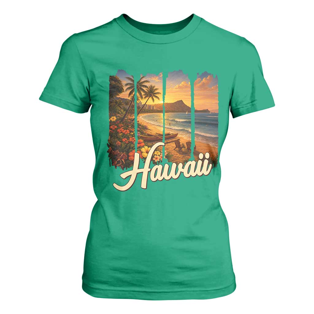 Vintage Hawaii Beach Travel T Shirt For Women Sunset Ocean Landscape TS12 Irish Green Print Your Wear