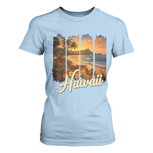 Vintage Hawaii Beach Travel T Shirt For Women Sunset Ocean Landscape TS12 Light Blue Print Your Wear