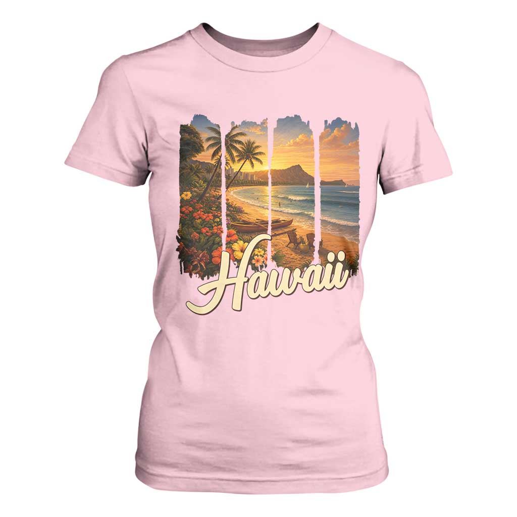 Vintage Hawaii Beach Travel T Shirt For Women Sunset Ocean Landscape TS12 Light Pink Print Your Wear