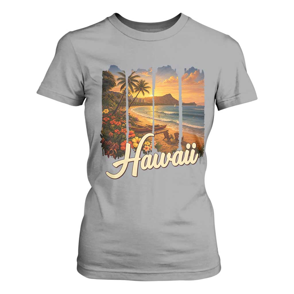 Vintage Hawaii Beach Travel T Shirt For Women Sunset Ocean Landscape TS12 Sport Gray Print Your Wear