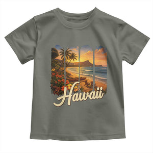 Vintage Hawaii Beach Travel Toddler T Shirt Sunset Ocean Landscape TS12 Military Green Print Your Wear