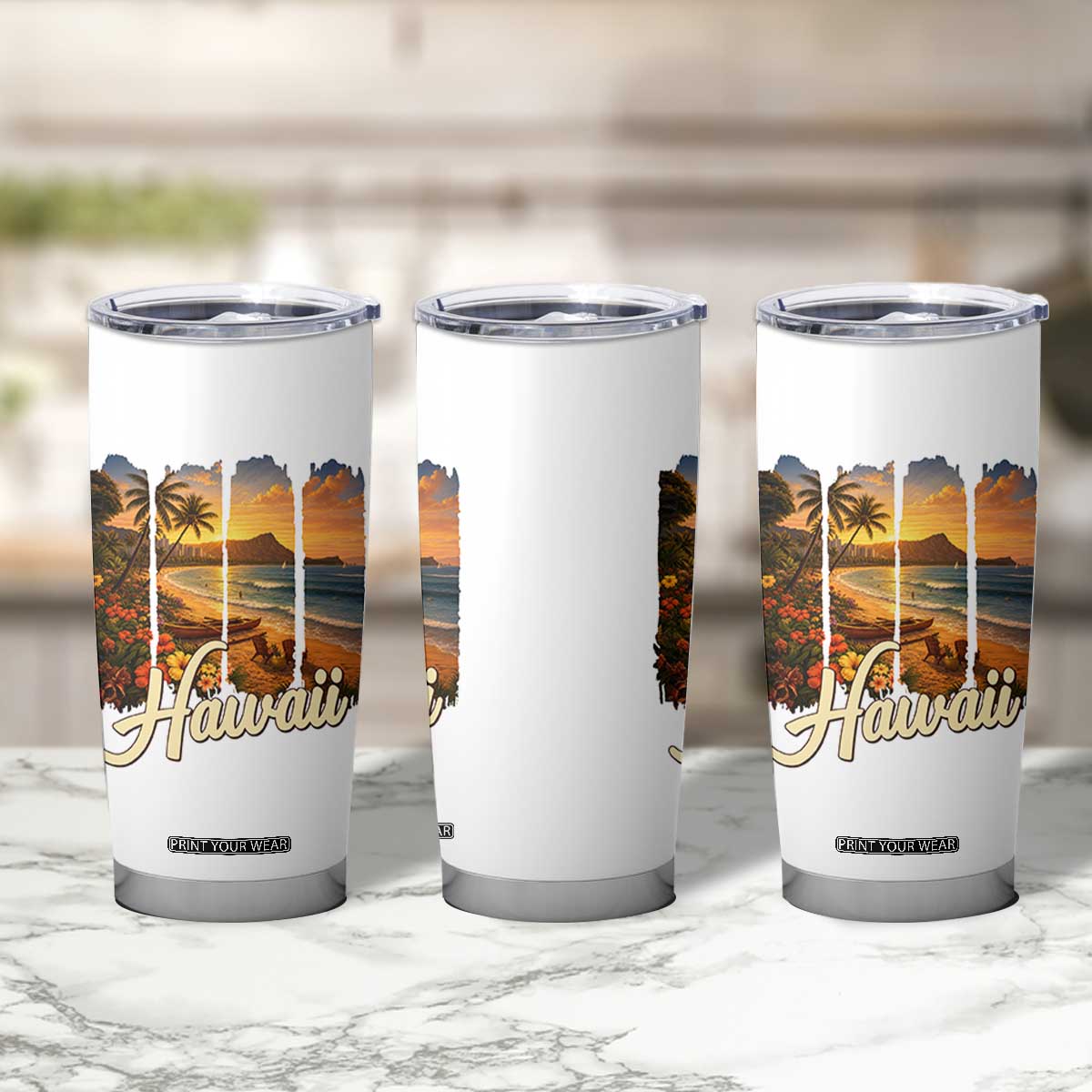 Vintage Hawaii Beach Travel Tumbler Cup Sunset Ocean Landscape TS12 Print Your Wear