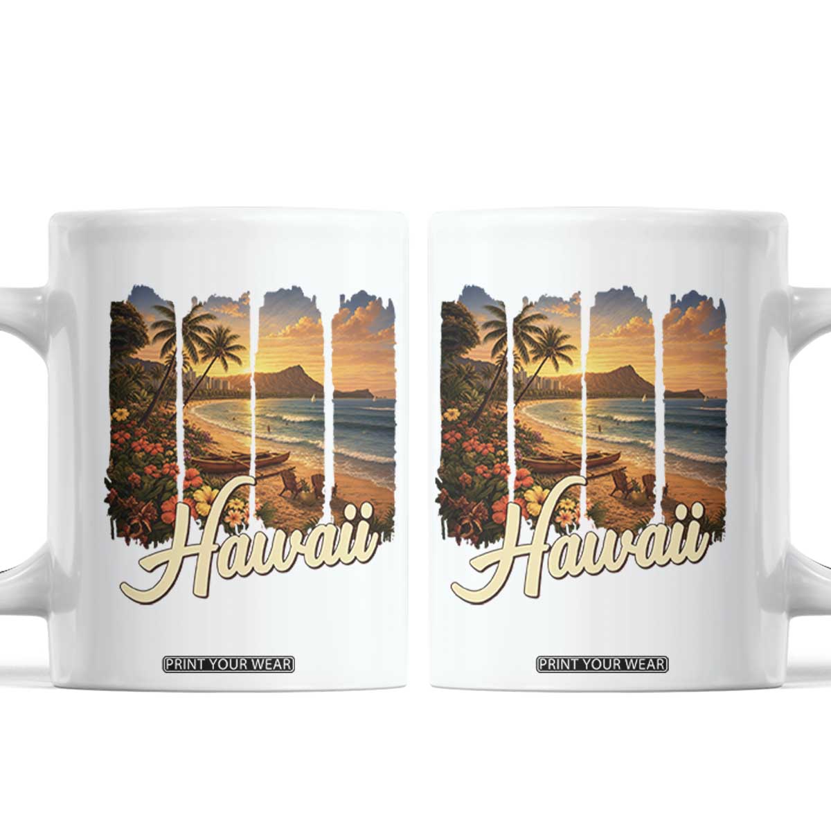 Vintage Hawaii Beach Travel Coffee Mug Sunset Ocean Landscape