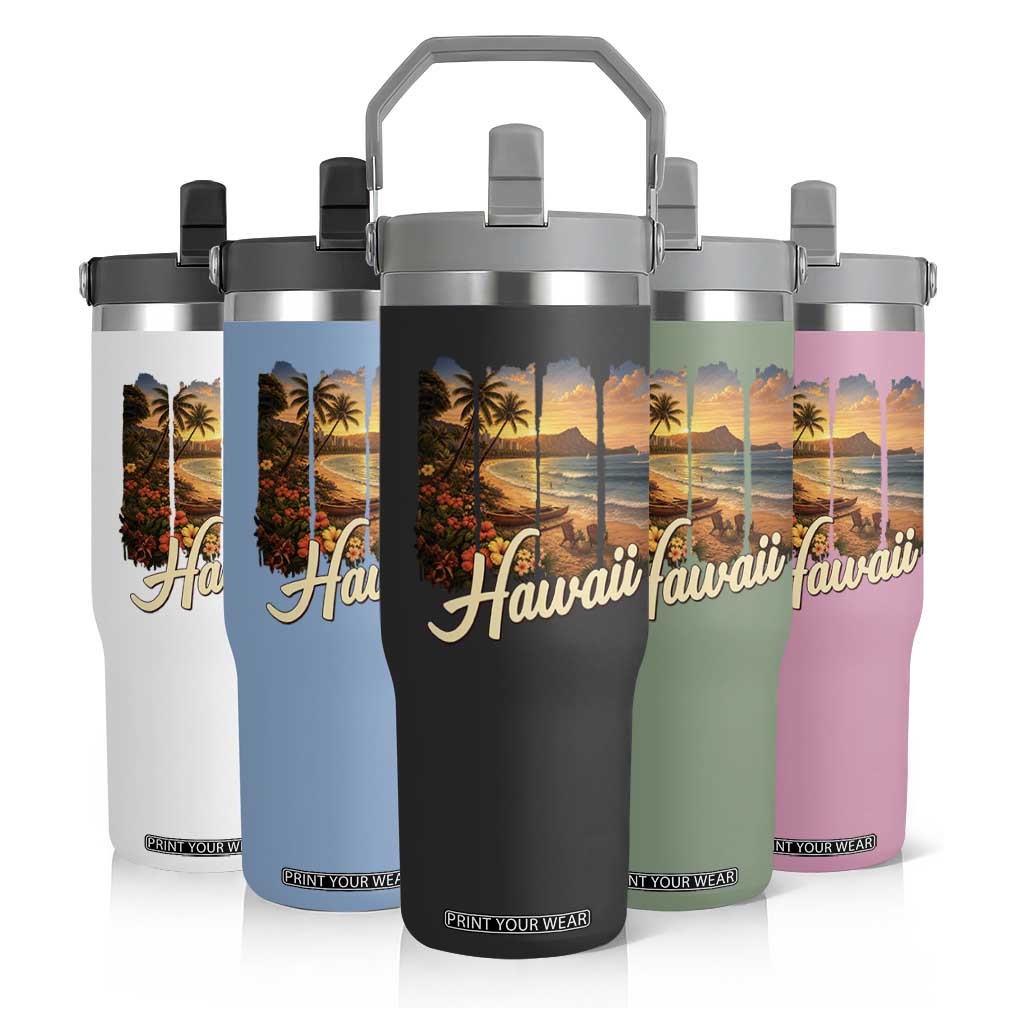 Vintage Hawaii Beach Travel Flip Straw Tumbler Sunset Ocean Landscape TS12 Print Your Wear
