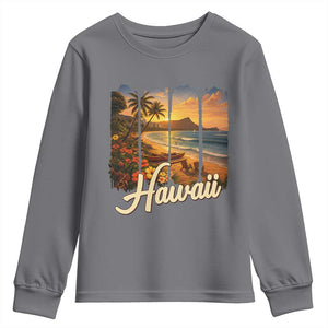 Vintage Hawaii Beach Travel Youth Sweatshirt Sunset Ocean Landscape TS12 Charcoal Print Your Wear