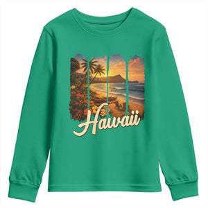 Vintage Hawaii Beach Travel Youth Sweatshirt Sunset Ocean Landscape TS12 Irish Green Print Your Wear