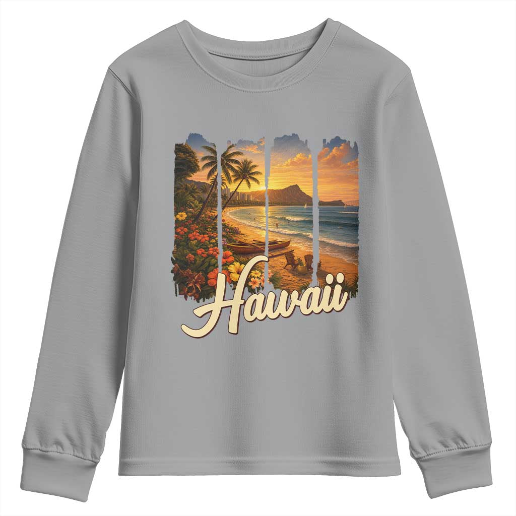 Vintage Hawaii Beach Travel Youth Sweatshirt Sunset Ocean Landscape TS12 Sport Gray Print Your Wear