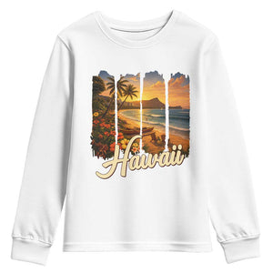 Vintage Hawaii Beach Travel Youth Sweatshirt Sunset Ocean Landscape TS12 White Print Your Wear