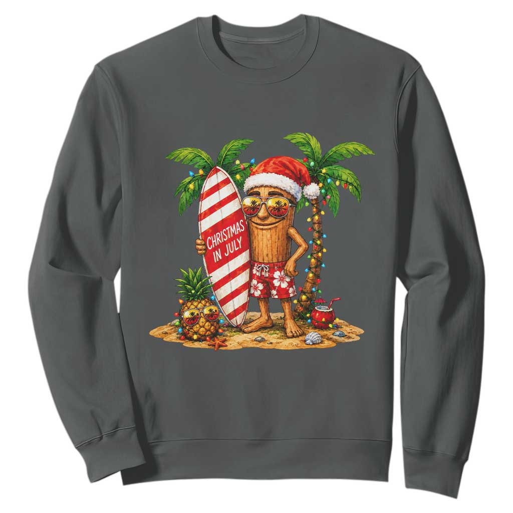 Funny Tung Tung Sahur Christmas In July Sweatshirt Beach Party Vacation TS12 Dark Heather Print Your Wear