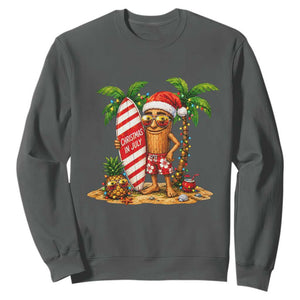 Funny Tung Tung Sahur Christmas In July Sweatshirt Beach Party Vacation TS12 Dark Heather Print Your Wear