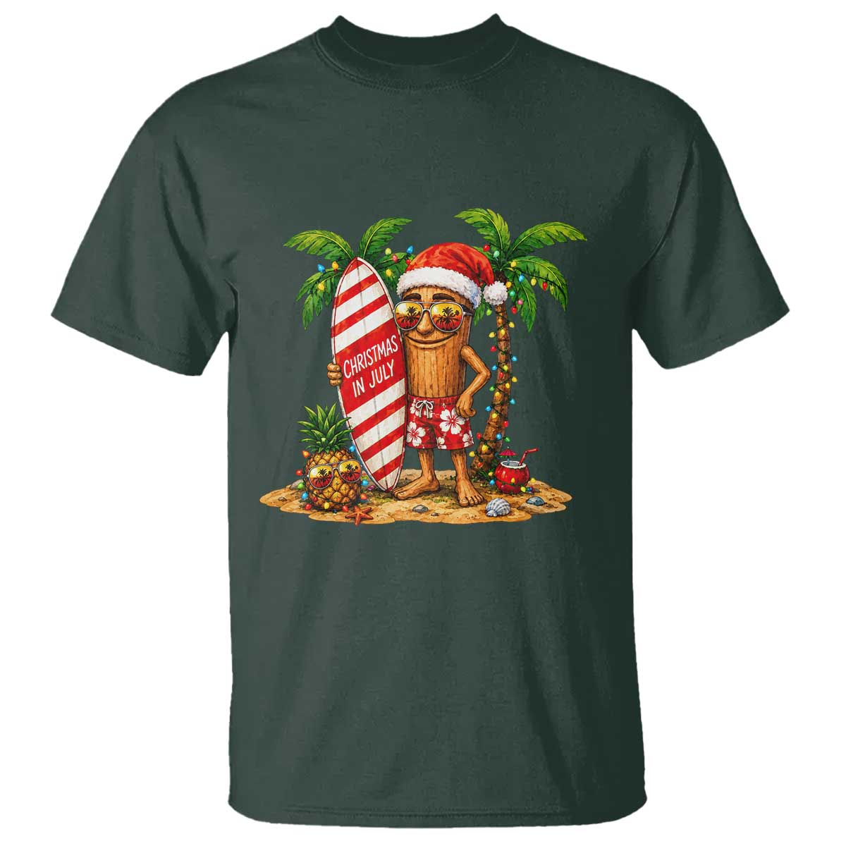 Funny Tung Tung Sahur Christmas In July T Shirt Beach Party Vacation TS12 Dark Forest Green Print Your Wear