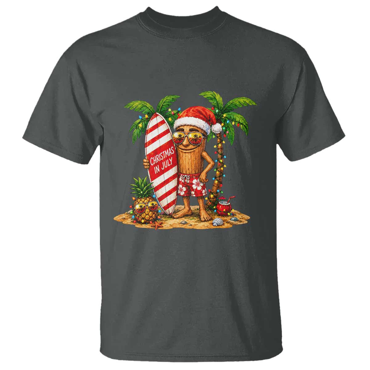 Funny Tung Tung Sahur Christmas In July T Shirt Beach Party Vacation TS12 Dark Heather Print Your Wear