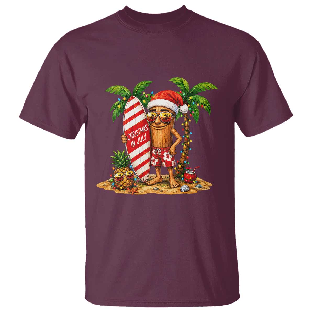 Funny Tung Tung Sahur Christmas In July T Shirt Beach Party Vacation TS12 Maroon Print Your Wear