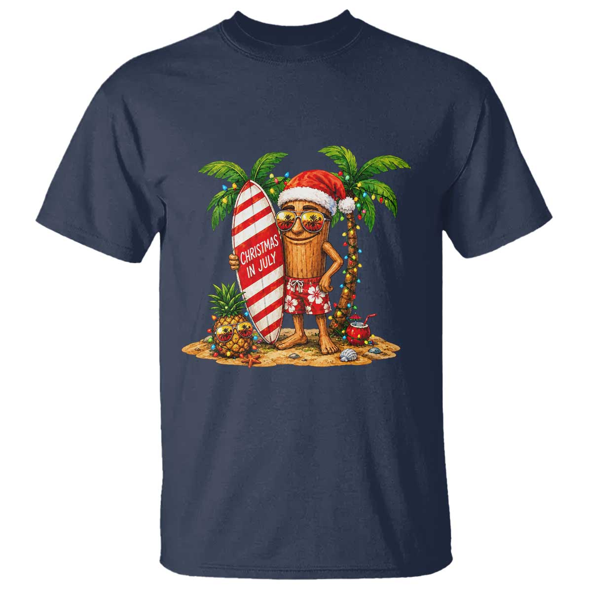 Funny Tung Tung Sahur Christmas In July T Shirt Beach Party Vacation TS12 Navy Print Your Wear