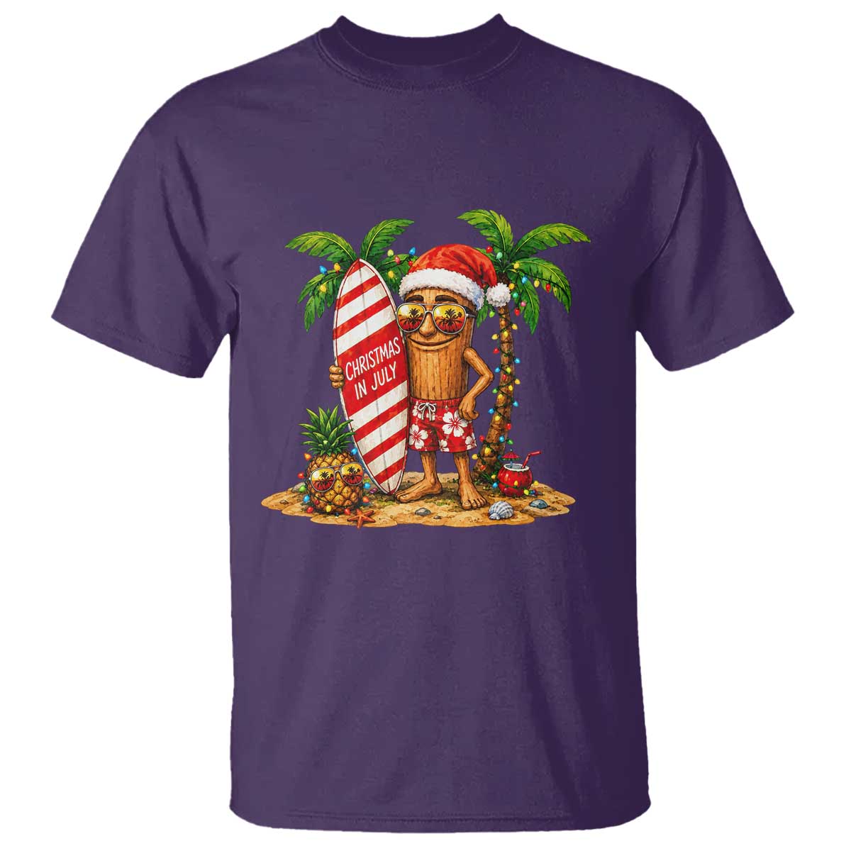 Funny Tung Tung Sahur Christmas In July T Shirt Beach Party Vacation TS12 Purple Print Your Wear