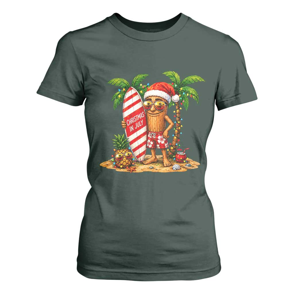 Funny Tung Tung Sahur Christmas In July T Shirt For Women Beach Party Vacation TS12 Dark Forest Green Print Your Wear