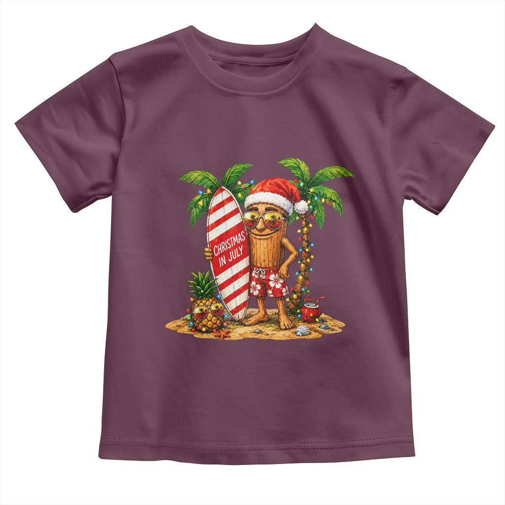 Funny Tung Tung Sahur Christmas In July Toddler T Shirt Beach Party Vacation TS12 Maroon Print Your Wear