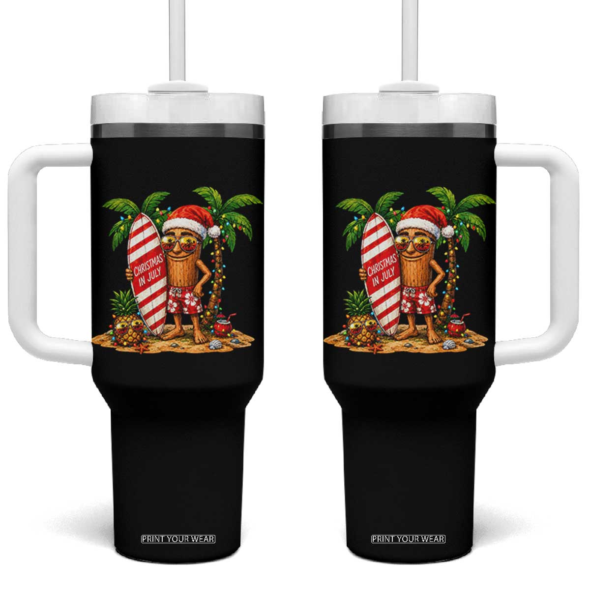 Funny Tung Tung Sahur Christmas In July Tumbler With Handle Beach Party Vacation TS12 One Size: 40 oz Black Print Your Wear