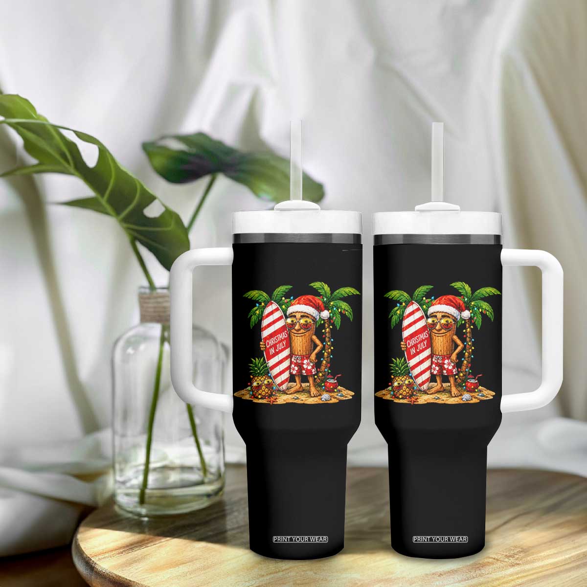 Funny Tung Tung Sahur Christmas In July Tumbler With Handle Beach Party Vacation TS12 Print Your Wear