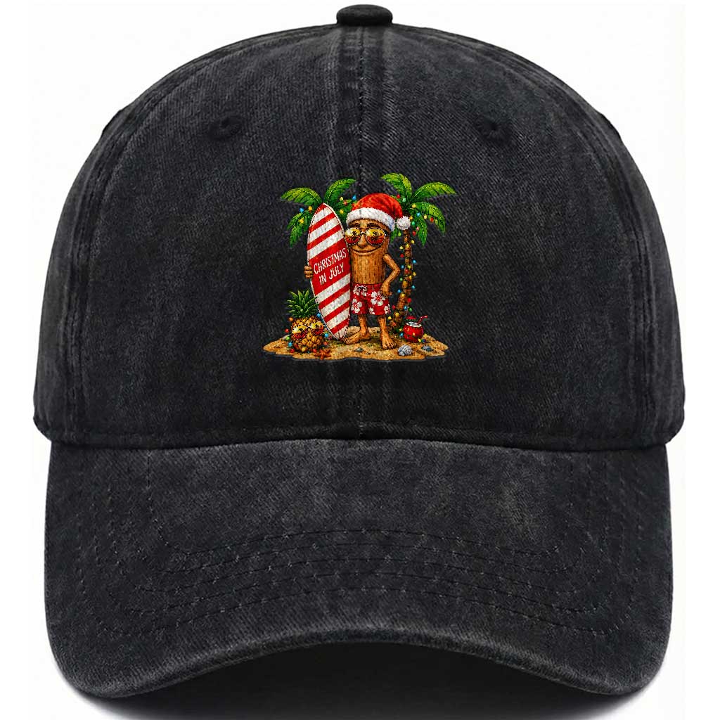 Funny Tung Tung Sahur Christmas In July Washed Cotton Baseball Cap Beach Party Vacation TS12 Print Your Wear