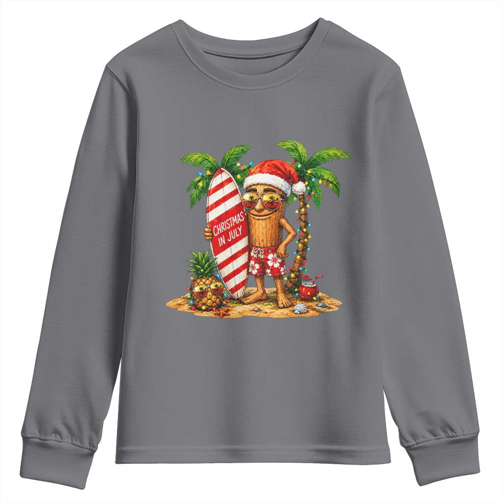 Funny Tung Tung Sahur Christmas In July Youth Sweatshirt Beach Party Vacation TS12 Charcoal Print Your Wear