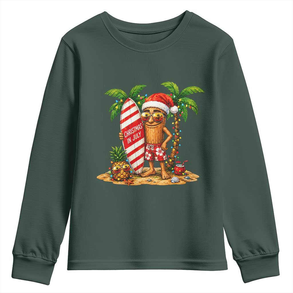 Funny Tung Tung Sahur Christmas In July Youth Sweatshirt Beach Party Vacation TS12 Dark Forest Green Print Your Wear
