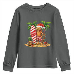 Funny Tung Tung Sahur Christmas In July Youth Sweatshirt Beach Party Vacation TS12 Dark Heather Print Your Wear