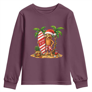 Funny Tung Tung Sahur Christmas In July Youth Sweatshirt Beach Party Vacation TS12 Maroon Print Your Wear