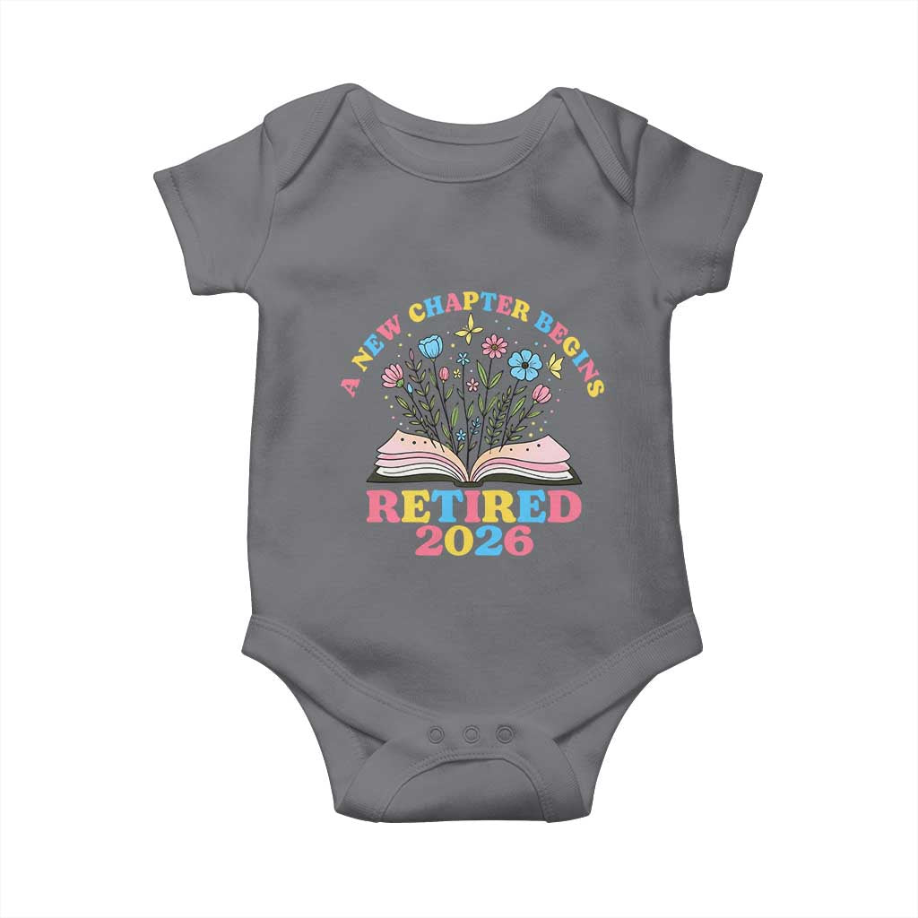 Women Retirement Life Baby Onesie Retired 2026 A New Chapter Begins Floral Book TS12 Charcoal Print Your Wear