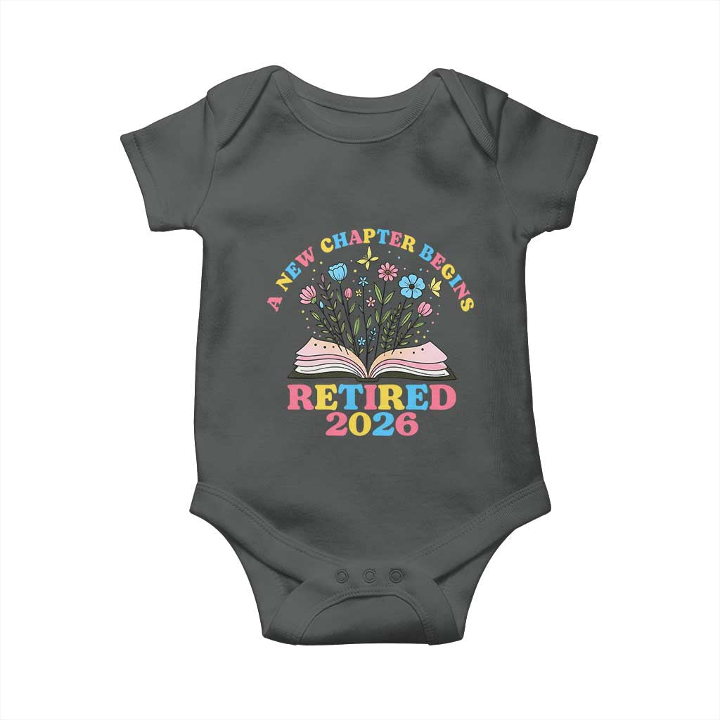 Women Retirement Life Baby Onesie Retired 2026 A New Chapter Begins Floral Book TS12 Dark Heather Print Your Wear