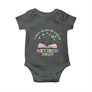 Women Retirement Life Baby Onesie Retired 2026 A New Chapter Begins Floral Book TS12 Dark Heather Print Your Wear