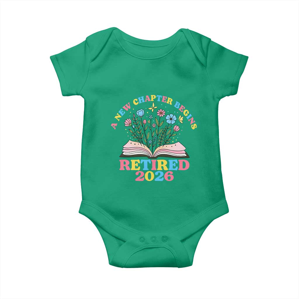Women Retirement Life Baby Onesie Retired 2026 A New Chapter Begins Floral Book TS12 Irish Green Print Your Wear