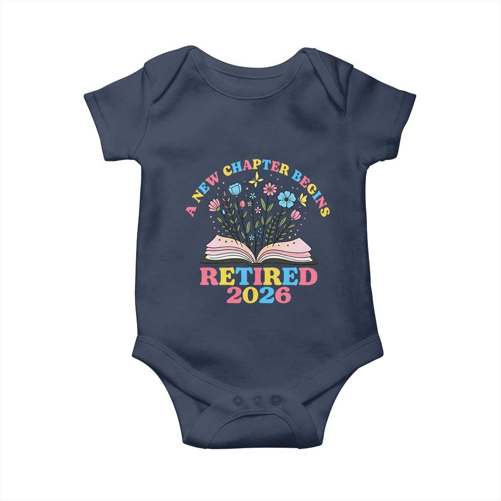 Women Retirement Life Baby Onesie Retired 2026 A New Chapter Begins Floral Book TS12 Navy Print Your Wear
