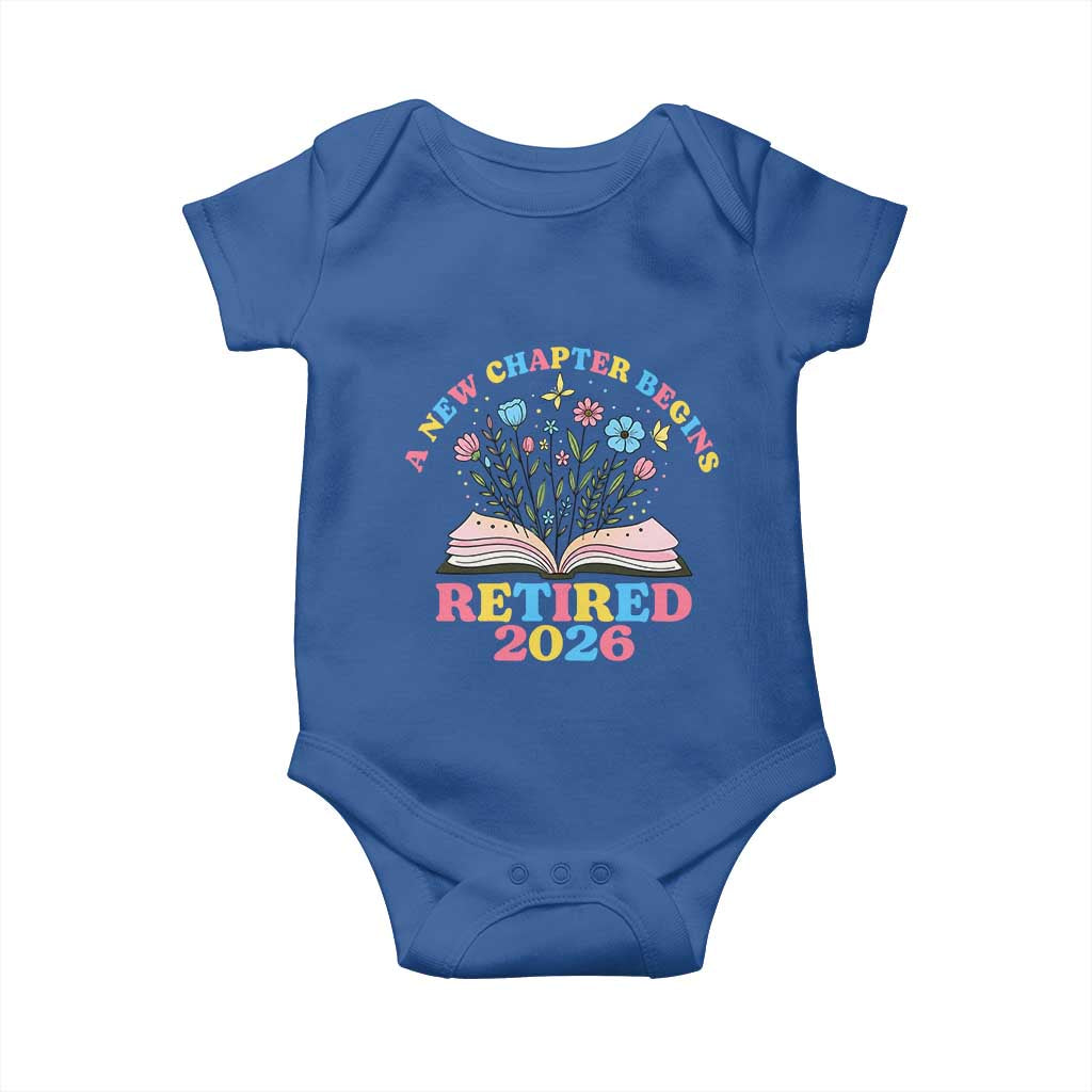 Women Retirement Life Baby Onesie Retired 2026 A New Chapter Begins Floral Book TS12 Royal Blue Print Your Wear